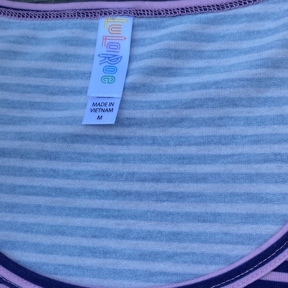 Lularoe Perfect Tee tunic blouse purple and pink horizontal stripe sz Medium - Picture 3 of 9